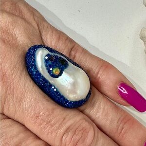 Baroque pearl ring silver new